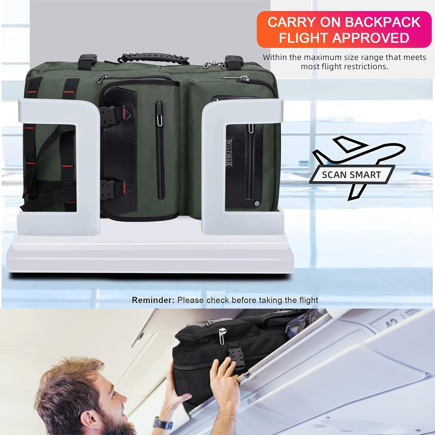 WITZMAN Carry On Travel Rugzak voor Mannen Duffle Bags Fit 17 Inch Laptop Luchtvaartmaatschappij Goedgekeurde Laptop Rugzak