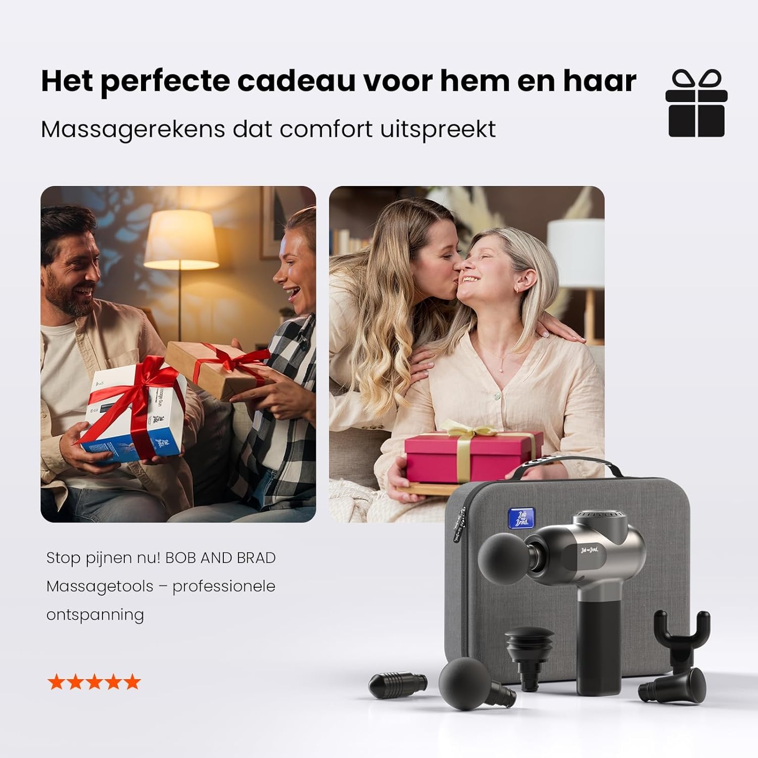 Bob and Brad C2 Massagepistool, Diepweefsel Percussiemassager, Spiermassager met 5 Snelheden en 5 Koppen, Handmassageapparaat voor Thuis Gym Kantoor Herstel Pijn en Stijfheid Verlichting, Zwart