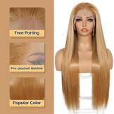 Sapphirewigs Pruik: Lange Rechte Geelbruine Lace Front (31% Korting)