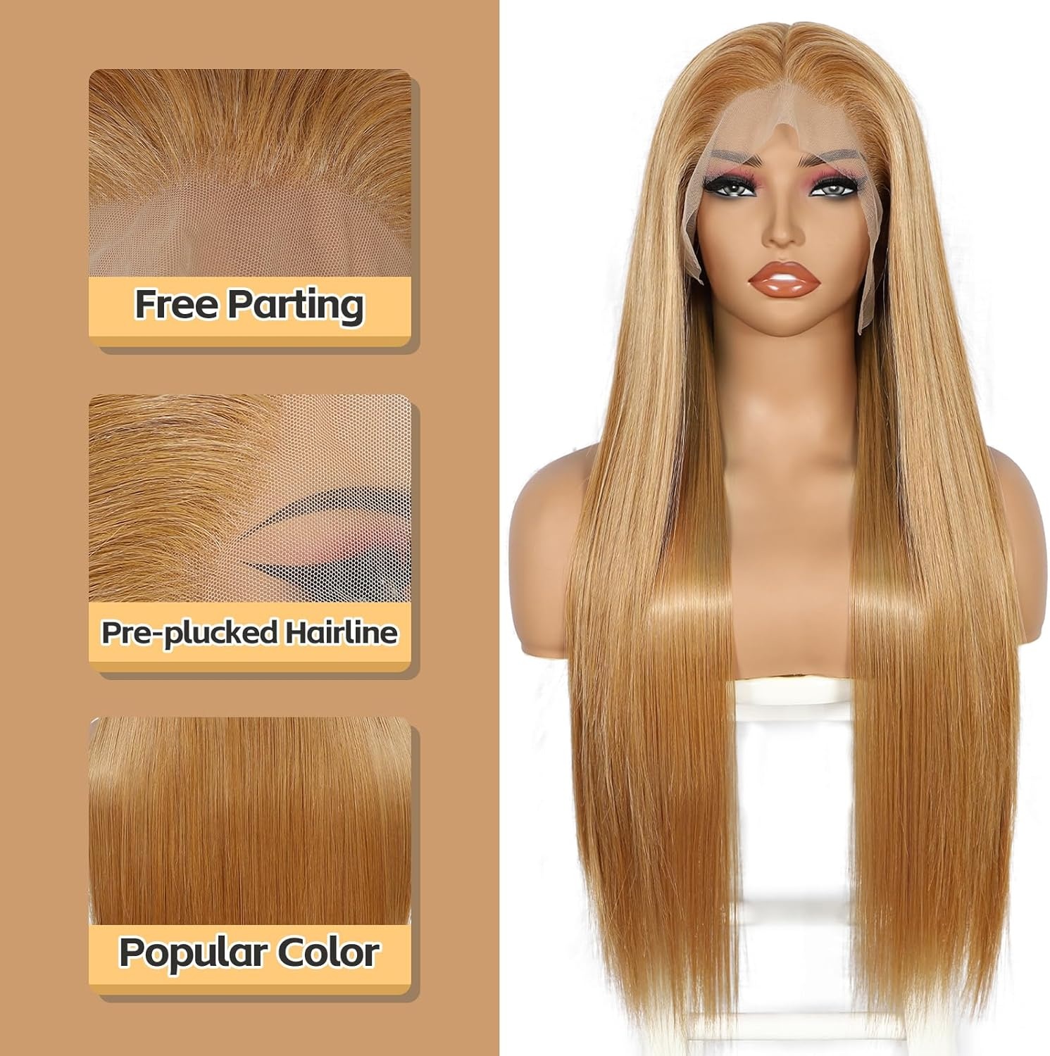 Sapphirewigs Pruik: Lange Rechte Geelbruine Lace Front (31% Korting)