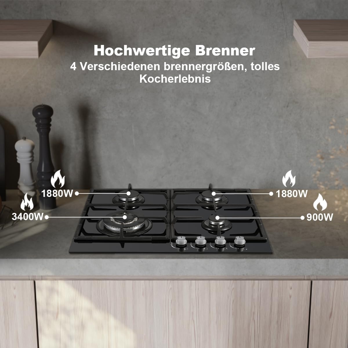 SNDOAS 58cm Gaskookplaat Zwart - 4 Branders - 59% Korting!