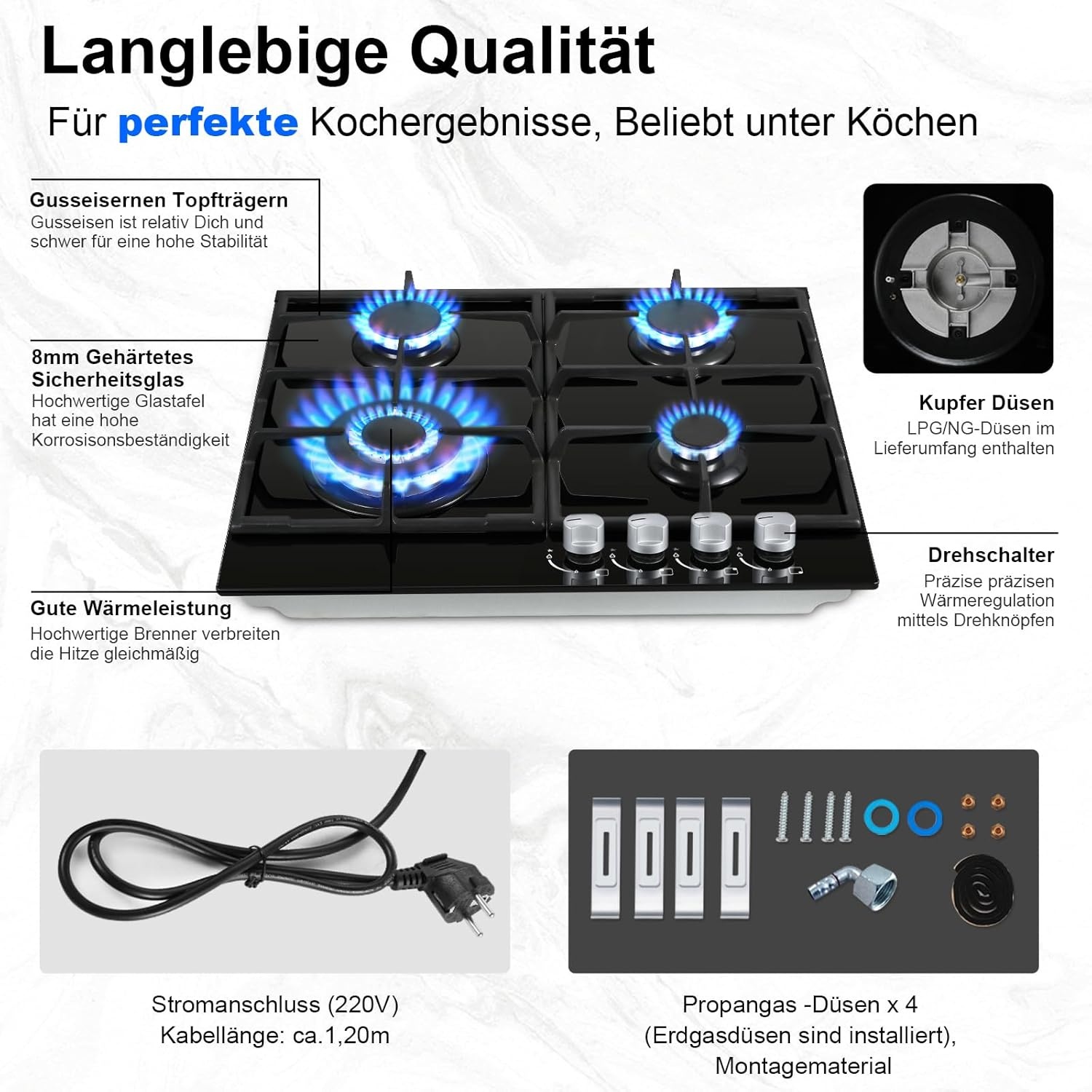 SNDOAS 58cm Gaskookplaat Zwart - 4 Branders - 59% Korting!