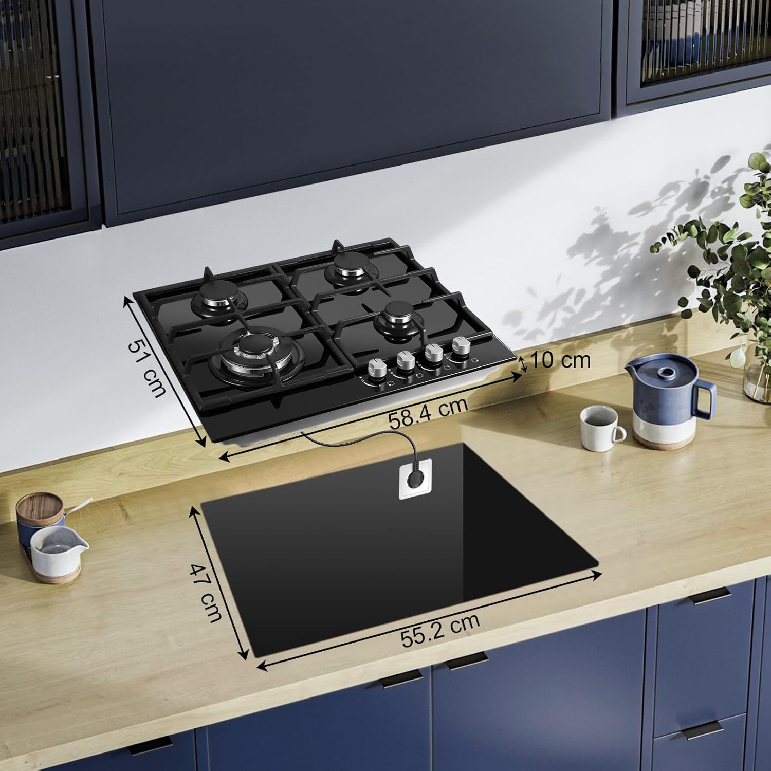 SNDOAS 58cm Gaskookplaat Zwart - 4 Branders - 59% Korting!