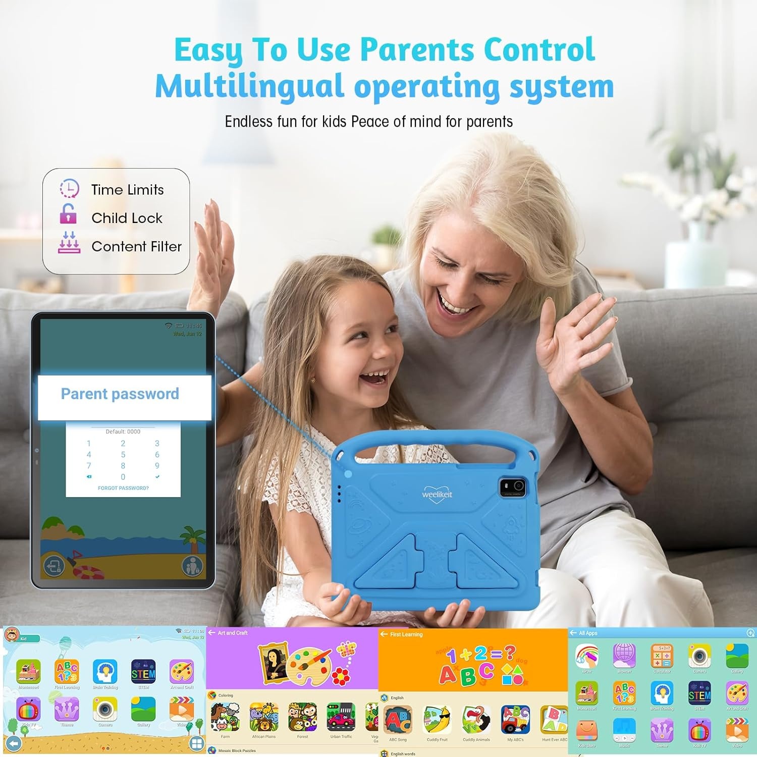 Kinder Tablet 10" Android 14, 8GB RAM, 128GB Opslag - 52% Korting