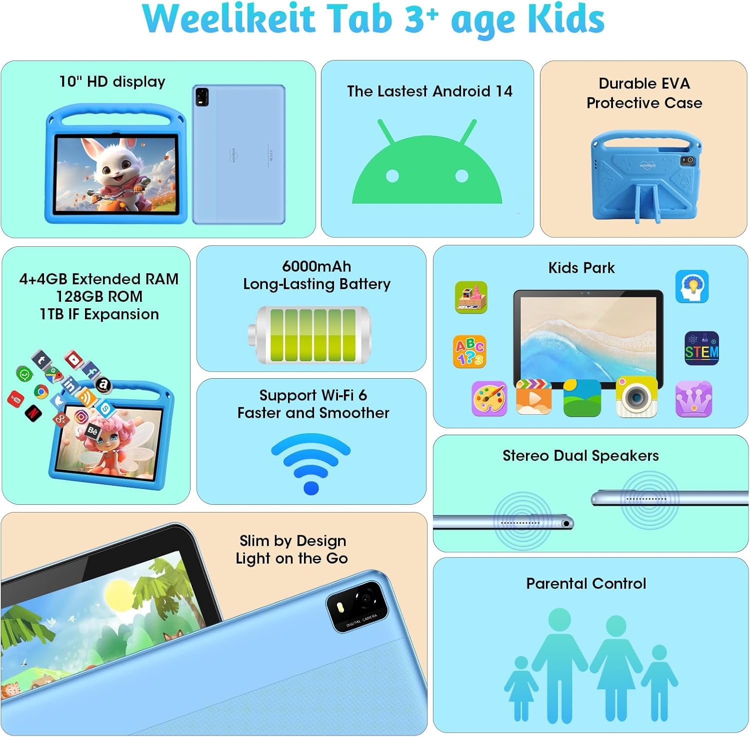 Kinder Tablet 10" Android 14, 8GB RAM, 128GB Opslag - 52% Korting