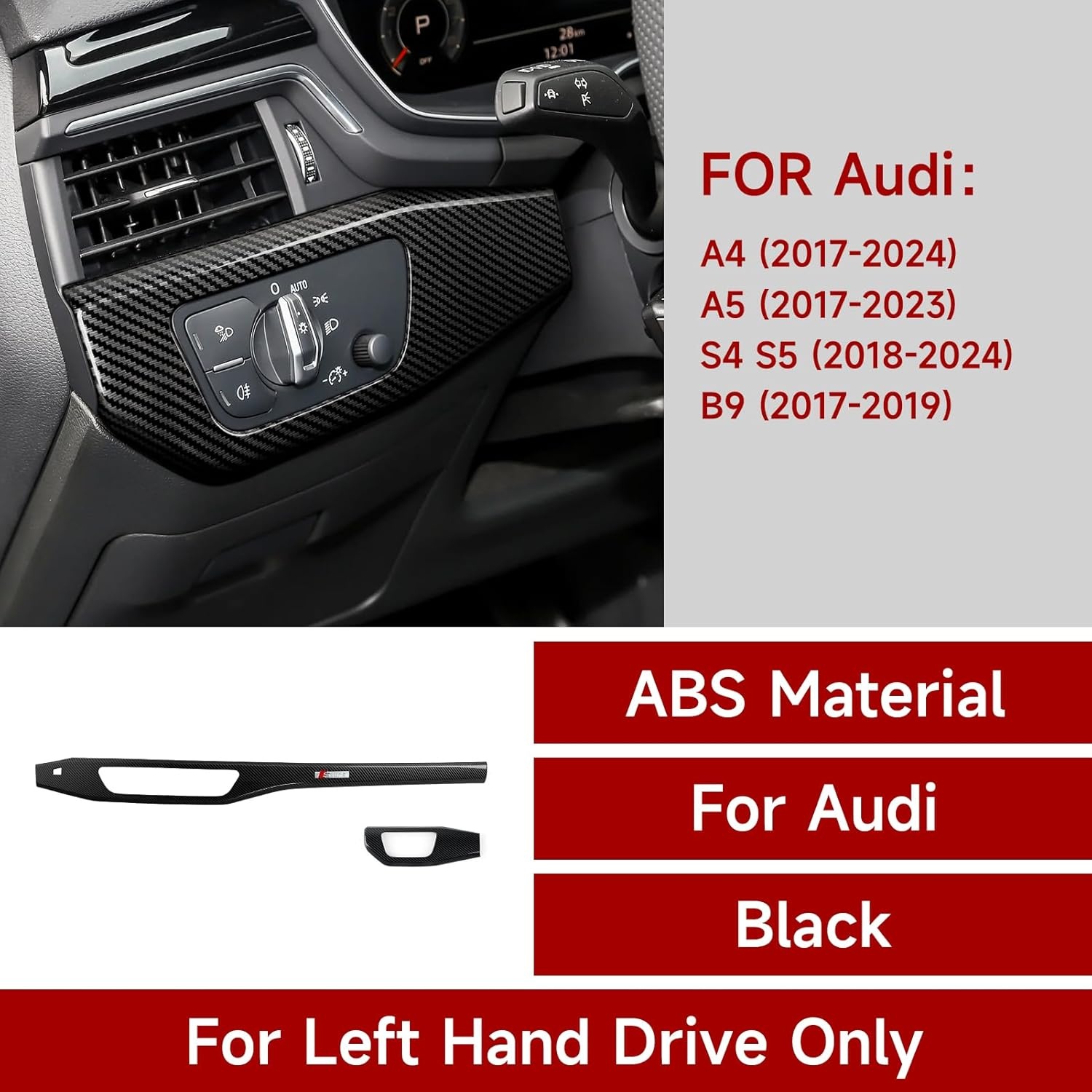 3 stuks auto ABS koolstofvezel dashboard paneel cover trim compatibel met A4 (2017 - 2024) / A5 (2017-2023) S4 S5 (2018-2024)/B9 (2017-2019) interieuraccessoires