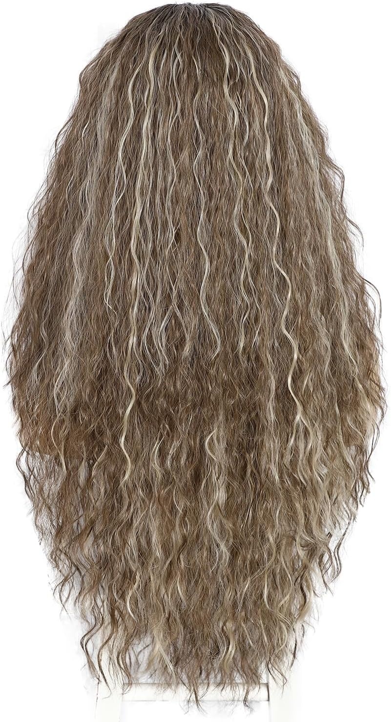 Sapphirewigs Highlights krullende lace front pruik, ombre grijs, synthetische pruiken voor vrouwen, 13 x 3 cm, dagelijks dragen, feest, Kerstmis, Halloween, hittebestendig, 66,1 cm