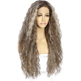 Sapphirewigs Highlights krullende lace front pruik, ombre grijs, synthetische pruiken voor vrouwen, 13 x 3 cm, dagelijks dragen, feest, Kerstmis, Halloween, hittebestendig, 66,1 cm