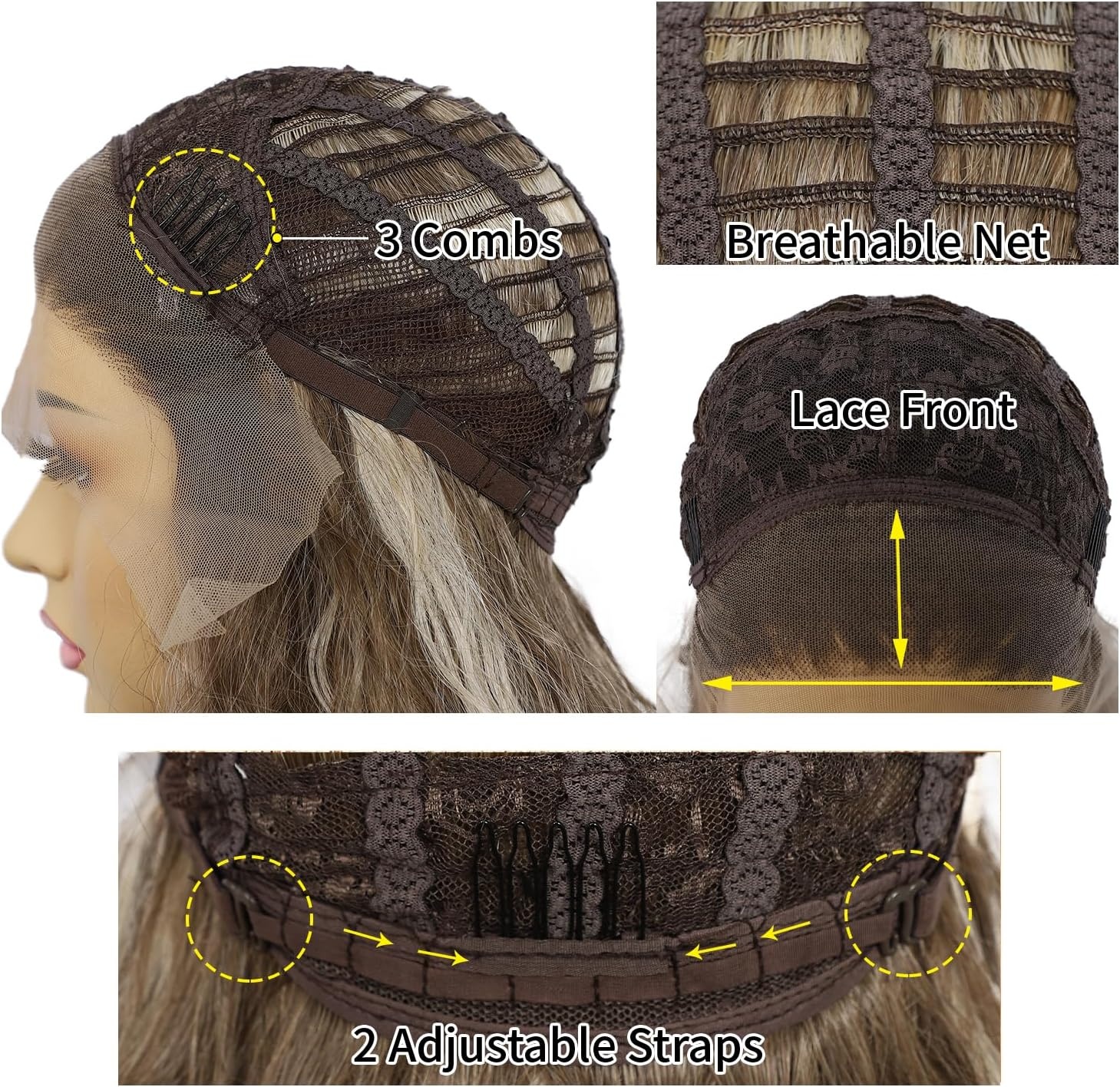 Sapphirewigs Highlights krullende lace front pruik, ombre grijs, synthetische pruiken voor vrouwen, 13 x 3 cm, dagelijks dragen, feest, Kerstmis, Halloween, hittebestendig, 66,1 cm