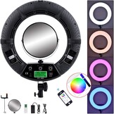 18 "LED dimbare verlichting studio video ring licht kit:afstandsbediening,telefoon app bediening,batterij,RGB + W kleuren lamp,statief,voor DSLR,iPhone & Android smartphones