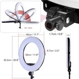 18 "LED dimbare verlichting studio video ring licht kit:afstandsbediening,telefoon app bediening,batterij,RGB + W kleuren lamp,statief,voor DSLR,iPhone & Android smartphones