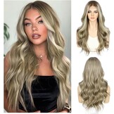 Sapphirewigs Lace Front Pruik 13X4 Synthetische Pruiken Body Wave Bruin Hoogtepunt Lace Front Haar Pre-geplukt Dagelijkse Slijtage Party Datum Kerst 22 inch