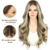 Sapphirewigs Lace Front Pruik 13X4 Synthetische Pruiken Body Wave Bruin Hoogtepunt Lace Front Haar Pre-geplukt Dagelijkse Slijtage Party Datum Kerst 22 inch