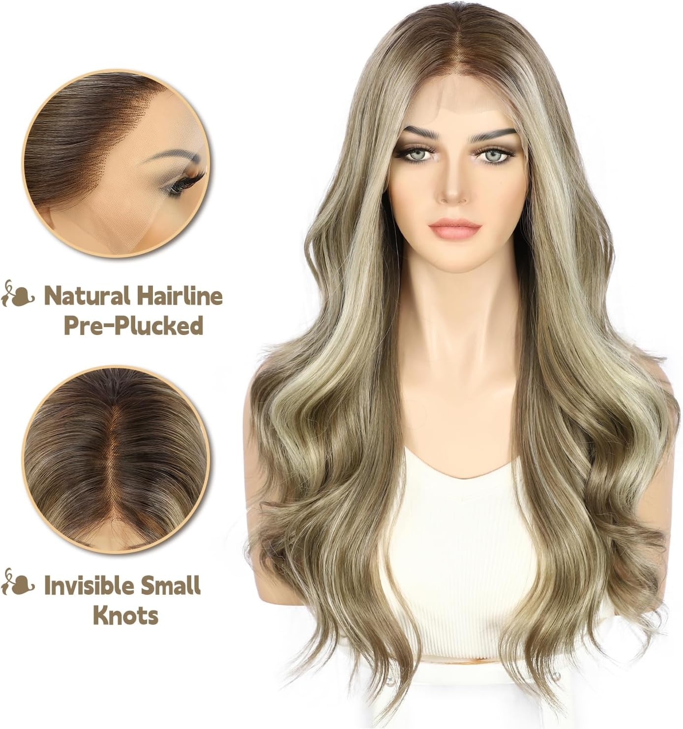 Sapphirewigs Lace Front Pruik 13X4 Synthetische Pruiken Body Wave Bruin Hoogtepunt Lace Front Haar Pre-geplukt Dagelijkse Slijtage Party Datum Kerst 22 inch