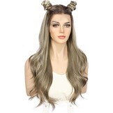 Sapphirewigs Lace Front Pruik 13X4 Synthetische Pruiken Body Wave Bruin Hoogtepunt Lace Front Haar Pre-geplukt Dagelijkse Slijtage Party Datum Kerst 22 inch