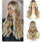 Sapphirewigs Lace Front Pruik 13X4 Synthetische Pruiken Body Wave Bruin Hoogtepunt Lace Front Haar Pre-geplukt Dagelijkse Slijtage Party Datum Kerst 22 inch