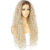 Sapphirewigs Krullende Lace Front Pruik Blond Synthetische Pruiken voor Vrouwen Mix Blond 13x3 Dagelijks Dragen Feest Kerstmis Halloween Hittebestendig 26 inch