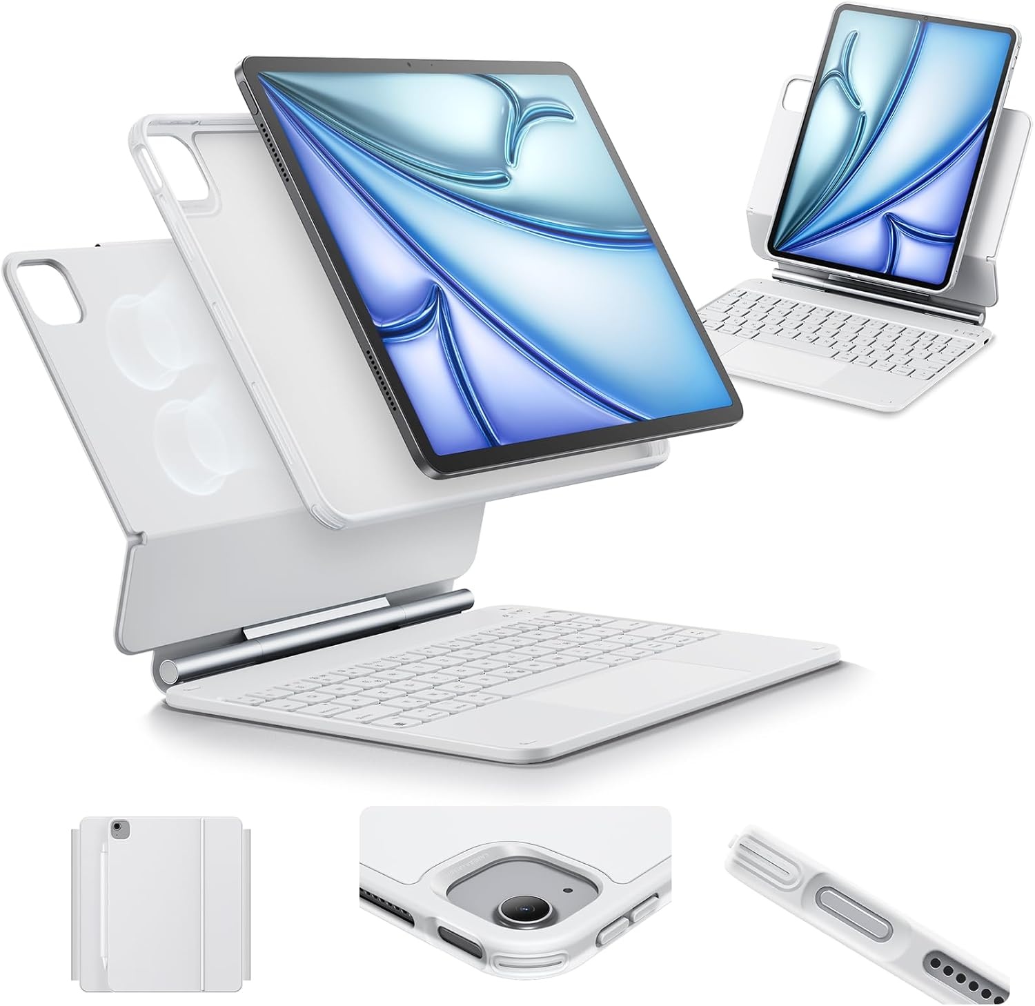 ESR Hoesje met toetsenbord, toetsenbord voor iPad Air 11 inch (M3/M2, 2025/2024), Pro 11/Air 6/5/4, magnetische standaard, verende lichttoetsen, multi-touch trackpad, wit