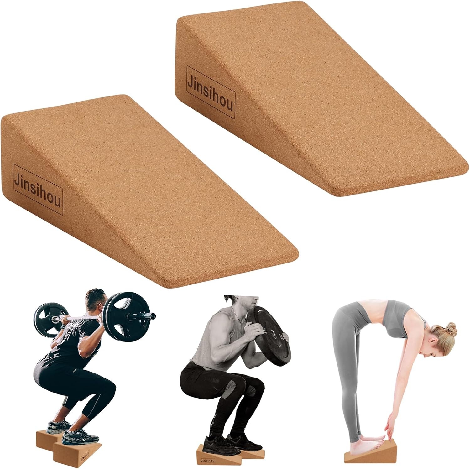 Kuitstretcher in 2-delige set, antislip kurk, kuitstrekker, kniewig, beenstrekker, yogablokken, voetsteun, kniebeschermers voor rekken spieren en fascia, flexibel board mobilisatiewig voor