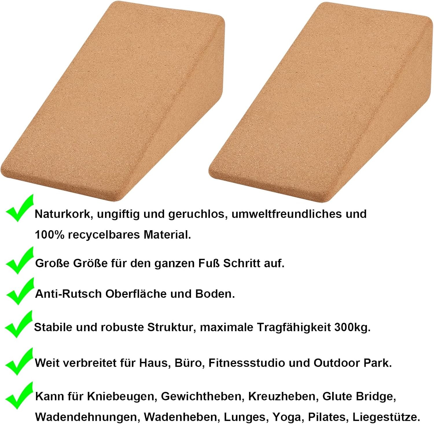 Kuitstretcher in 2-delige set, antislip kurk, kuitstrekker, kniewig, beenstrekker, yogablokken, voetsteun, kniebeschermers voor rekken spieren en fascia, flexibel board mobilisatiewig voor