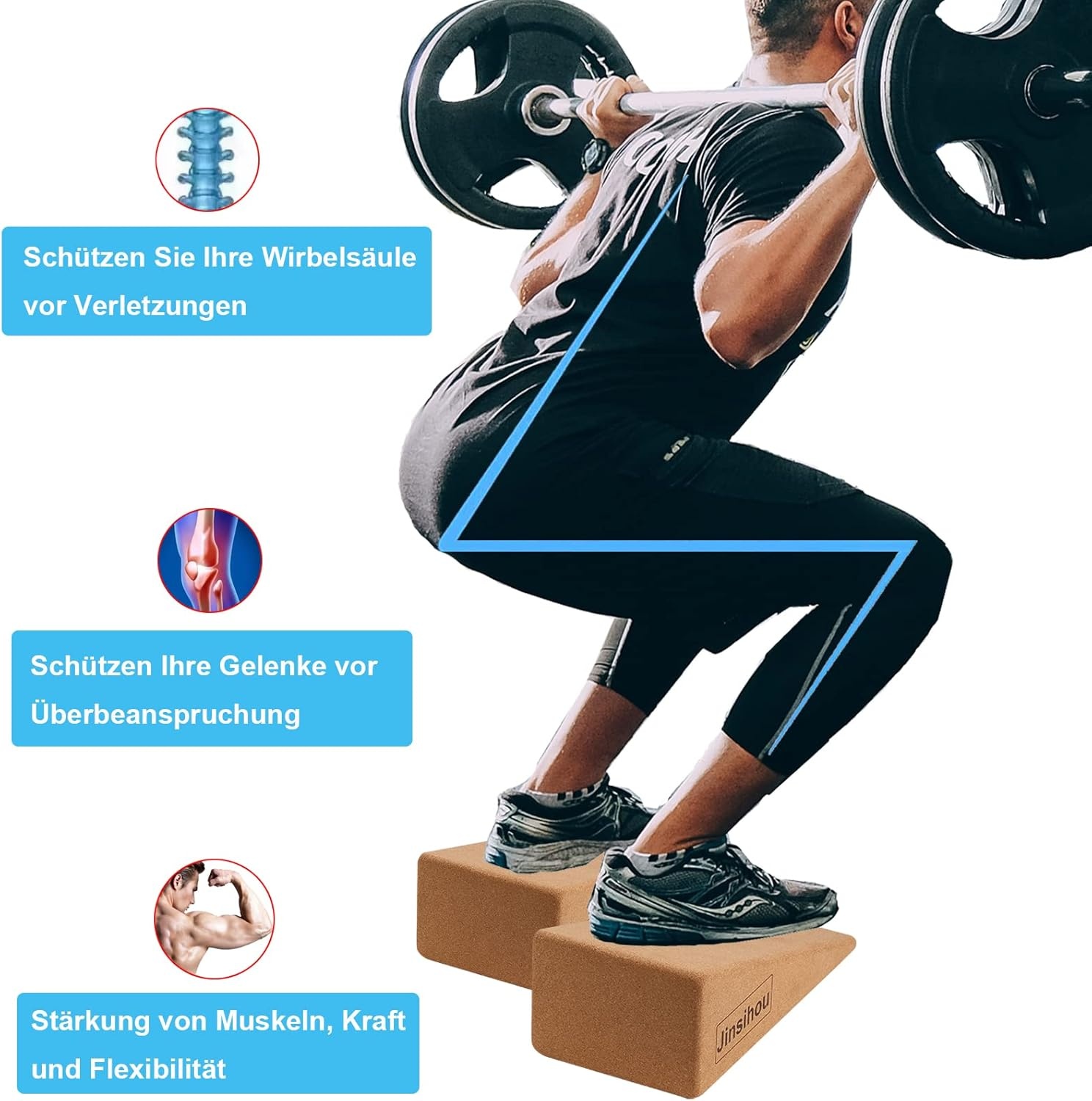 Kuitstretcher in 2-delige set, antislip kurk, kuitstrekker, kniewig, beenstrekker, yogablokken, voetsteun, kniebeschermers voor rekken spieren en fascia, flexibel board mobilisatiewig voor