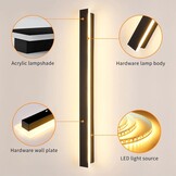 80CM Lange Wandlamp,28W LED-Muurlamp Binnen,Tricolor Verlichtingsmodus RA≥80 Woonkamerlamp,Zwarte Wandlamp voor Woonkamer Slaapkamer Trap Hal AV220V