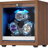 ANWBROAD JWW013M Horlogewinder voor automatische horloges, 3 horloge-rotatoren met led en 4 rotatiemodi, hout, superstil, Japanse motor, traagschuimkussen met adapter, cadeau voor man