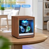 ANWBROAD JWW013M Horlogewinder voor automatische horloges, 3 horloge-rotatoren met led en 4 rotatiemodi, hout, superstil, Japanse motor, traagschuimkussen met adapter, cadeau voor man