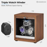 ANWBROAD JWW013M Horlogewinder voor automatische horloges, 3 horloge-rotatoren met led en 4 rotatiemodi, hout, superstil, Japanse motor, traagschuimkussen met adapter, cadeau voor man
