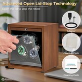 ANWBROAD JWW013M Horlogewinder voor automatische horloges, 3 horloge-rotatoren met led en 4 rotatiemodi, hout, superstil, Japanse motor, traagschuimkussen met adapter, cadeau voor man