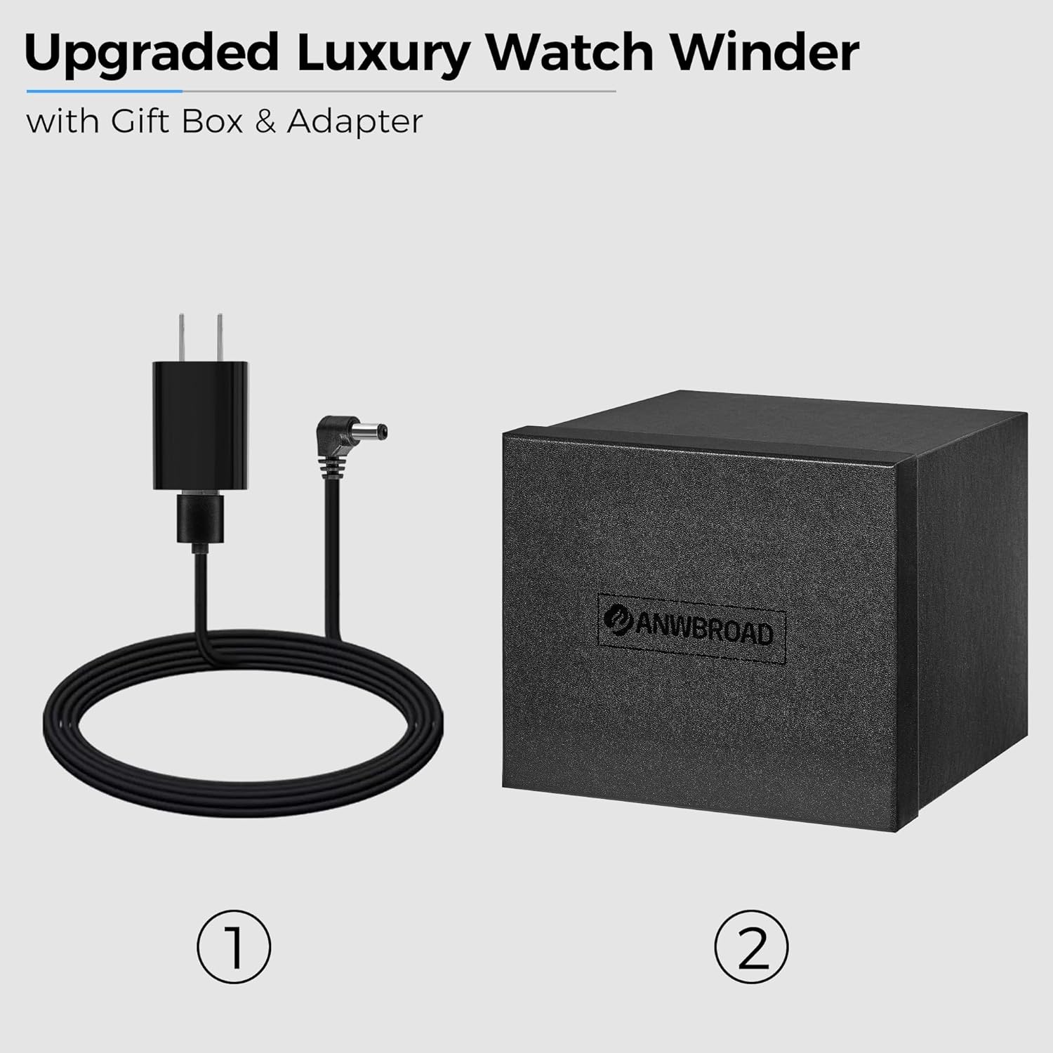 ANWBROAD JWW013M Horlogewinder voor automatische horloges, 3 horloge-rotatoren met led en 4 rotatiemodi, hout, superstil, Japanse motor, traagschuimkussen met adapter, cadeau voor man