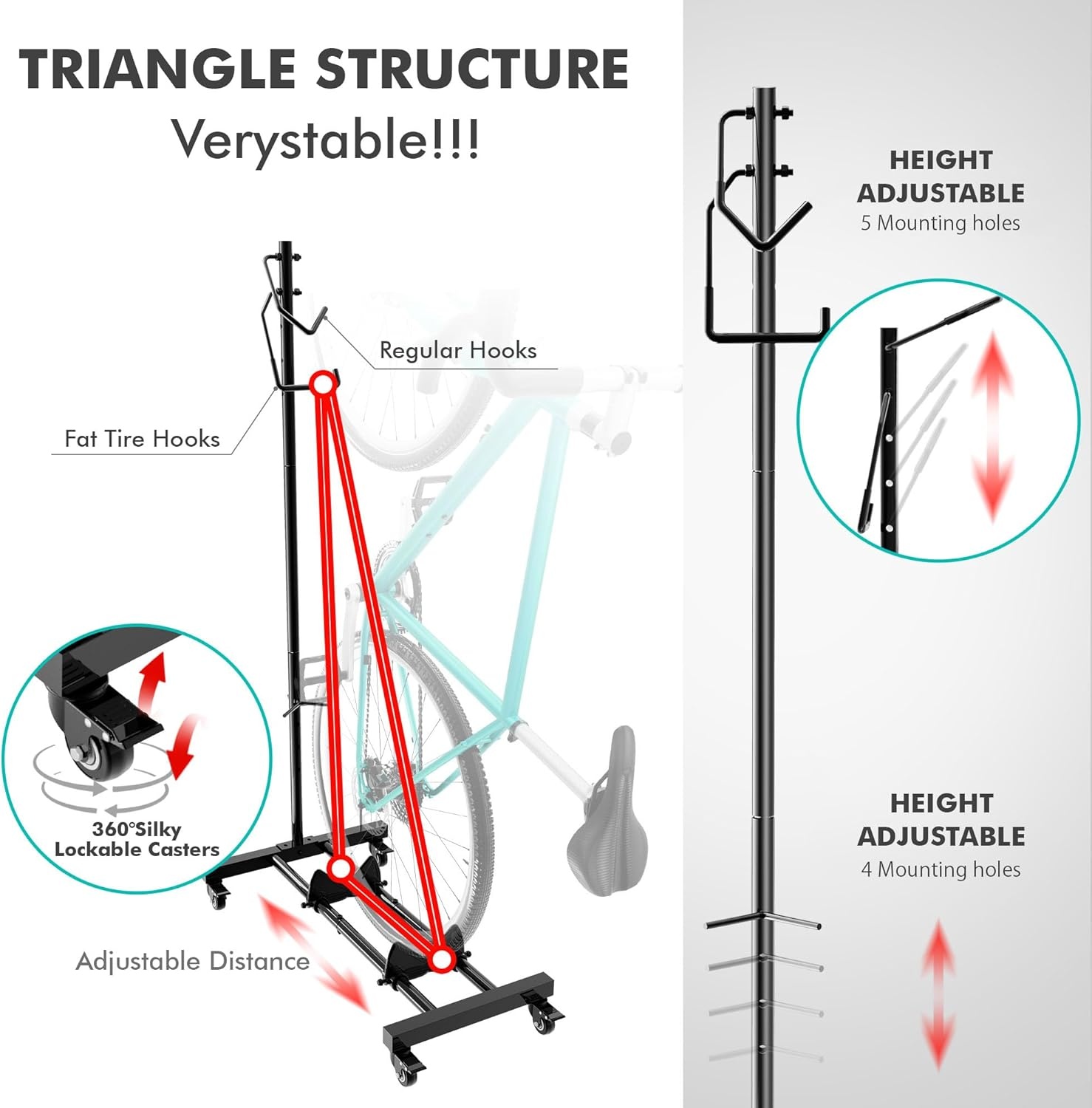 Mimoke Fietsstandaard met wieltjes, voor MTB- en racefietsen tot 29 inch, in hoogte verstelbaar, ruimtebesparend, ideaal voor woningen