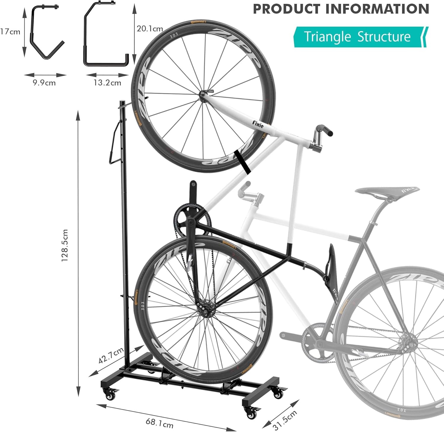 Mimoke Fietsstandaard met wieltjes, voor MTB- en racefietsen tot 29 inch, in hoogte verstelbaar, ruimtebesparend, ideaal voor woningen