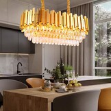 FRIXCHUR Moderne Kristallen Kroonluchter Goud 3-laags Ovaal Messing