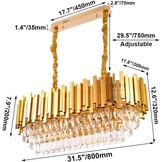 FRIXCHUR Moderne Kristallen Kroonluchter Goud 3-laags Ovaal Messing