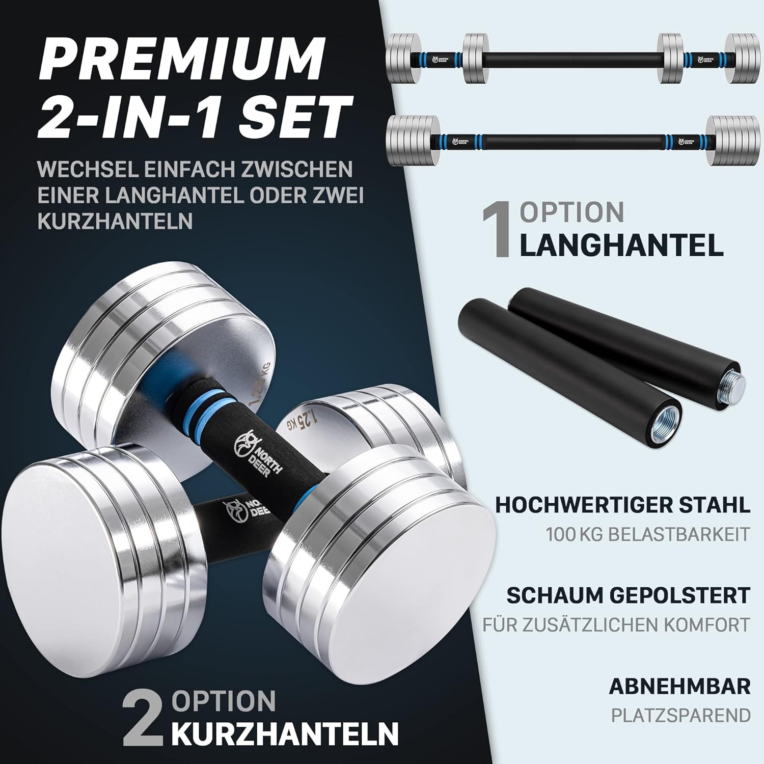 Northdeer Verstelbare Halterset Staal 10 kg