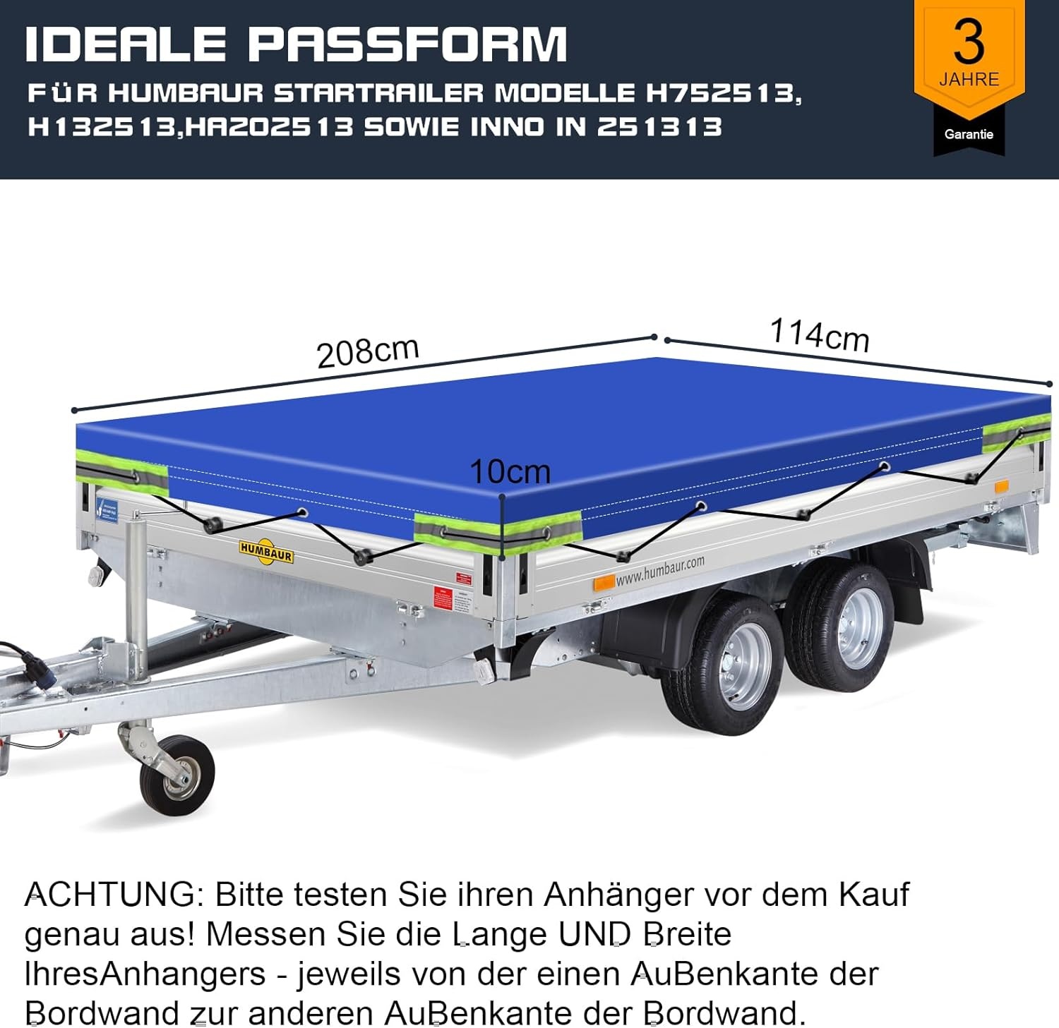 Platte Aanhangertarp 500g PVC, Waterdicht en Scheurvast, met Reflecterende Strepen (208 x 114 x 10 cm)