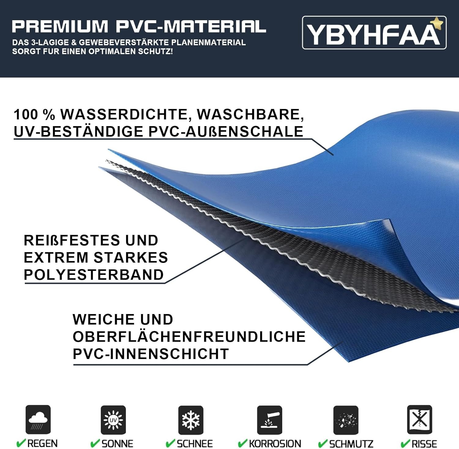 Platte Aanhangertarp 500g PVC, Waterdicht en Scheurvast, met Reflecterende Strepen (208 x 114 x 10 cm)