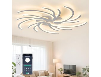 Led-plafondlamp, dimbaar, led-woonkamerlamp met afstandsbediening, app-kleurverandering, moderne woonkamerlamp, plafondlamp, energiebesparend, dimbaar, plafondverlichting (wit, 5 koppen)