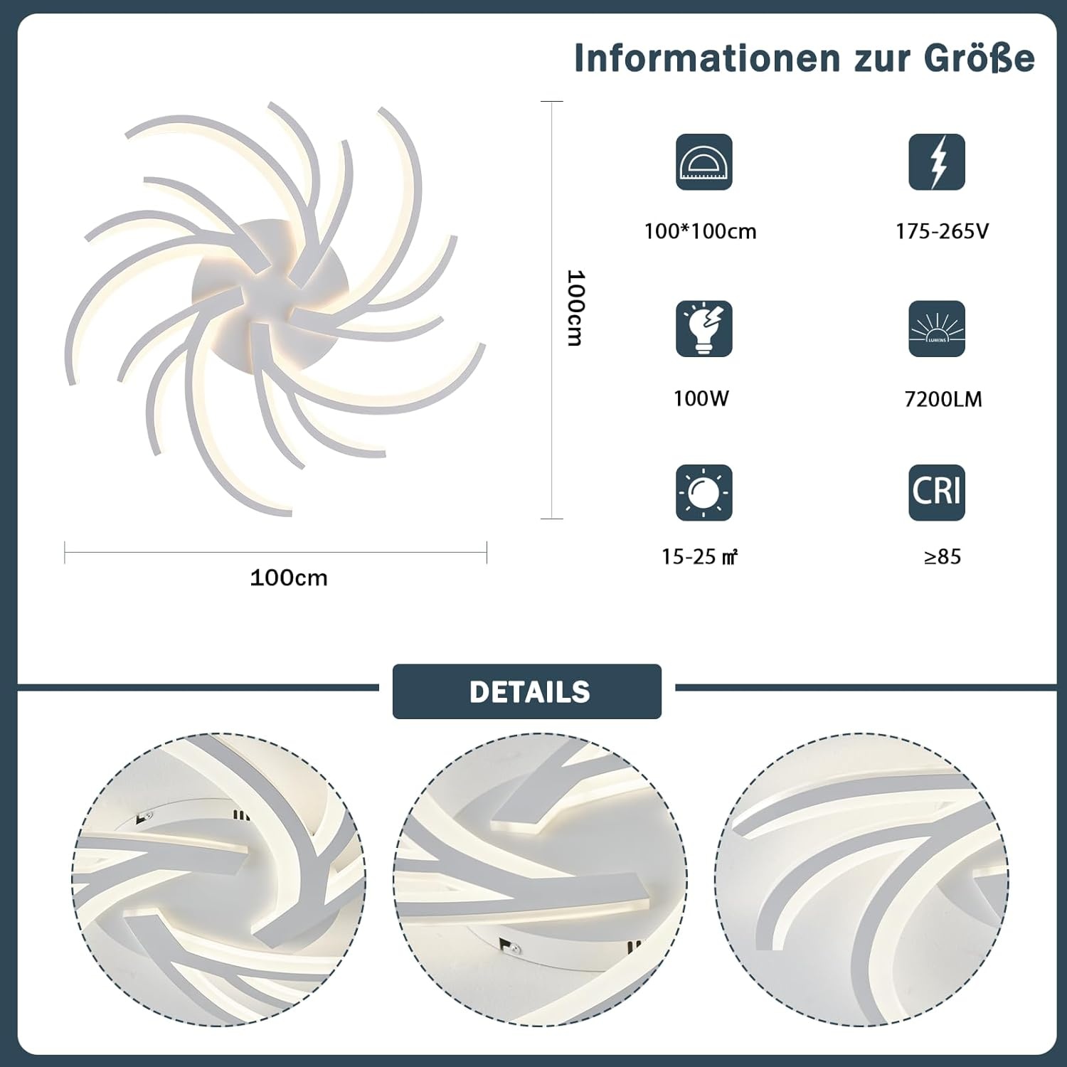 Led-plafondlamp, dimbaar, led-woonkamerlamp met afstandsbediening, app-kleurverandering, moderne woonkamerlamp, plafondlamp, energiebesparend, dimbaar, plafondverlichting (wit, 5 koppen)