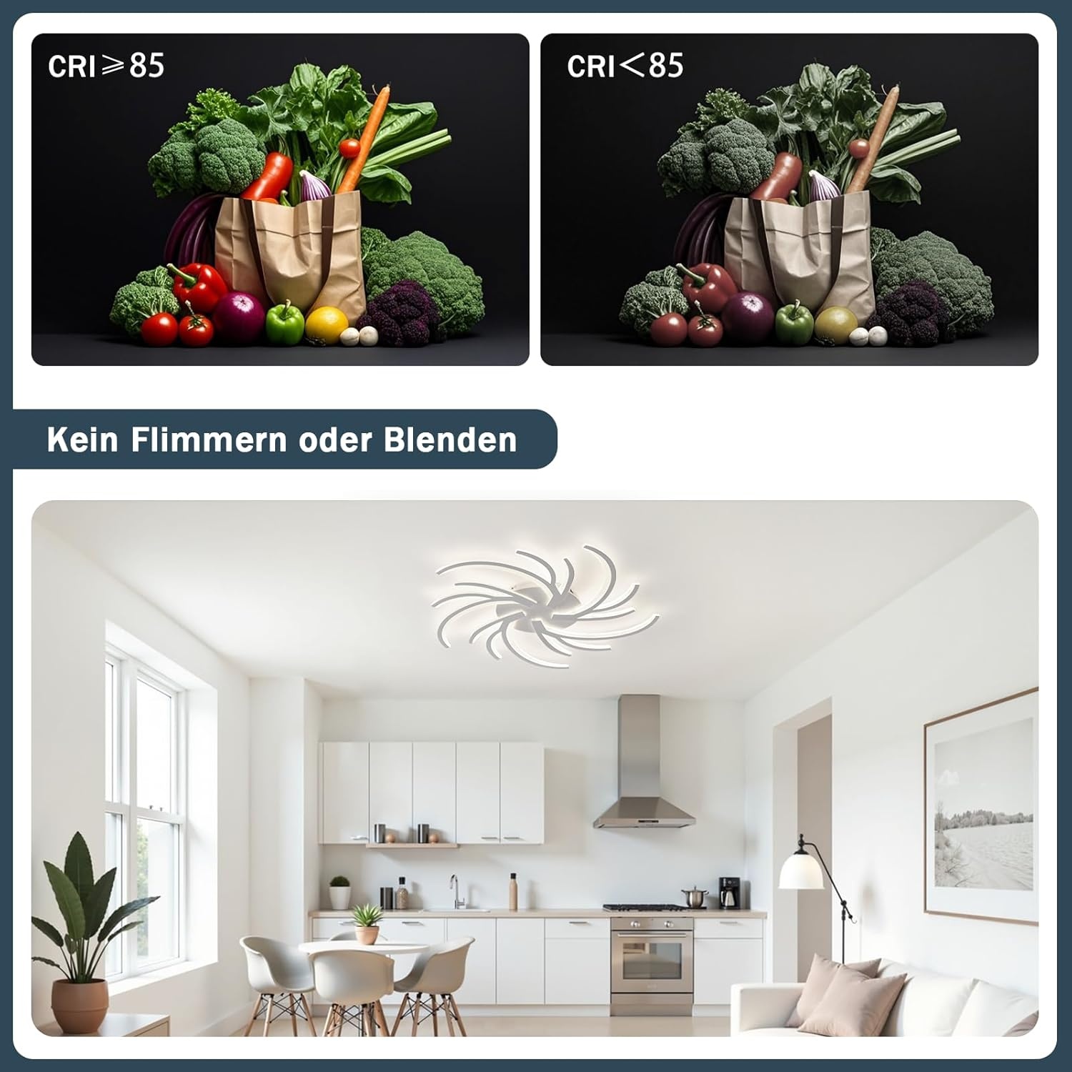 Led-plafondlamp, dimbaar, led-woonkamerlamp met afstandsbediening, app-kleurverandering, moderne woonkamerlamp, plafondlamp, energiebesparend, dimbaar, plafondverlichting (wit, 5 koppen)