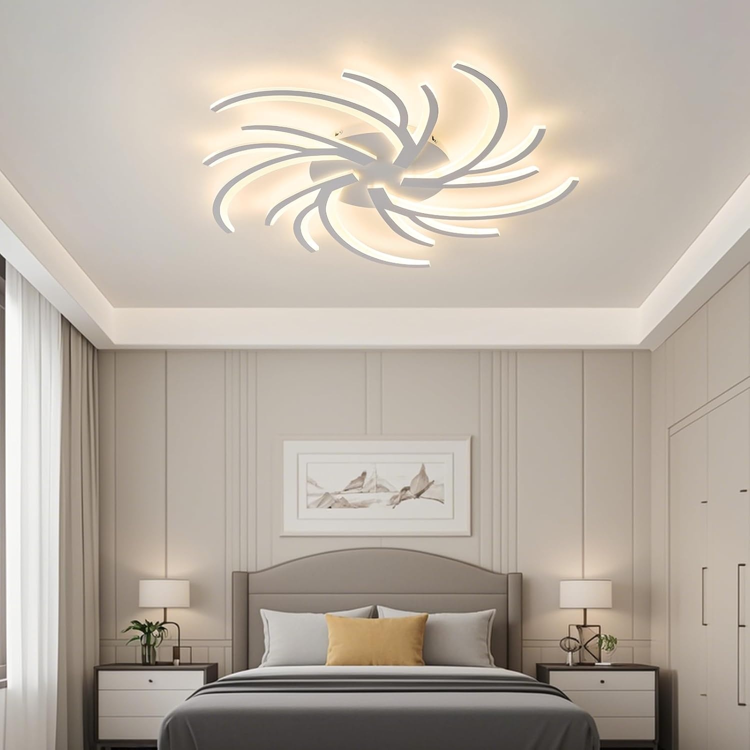 Led-plafondlamp, dimbaar, led-woonkamerlamp met afstandsbediening, app-kleurverandering, moderne woonkamerlamp, plafondlamp, energiebesparend, dimbaar, plafondverlichting (wit, 5 koppen)