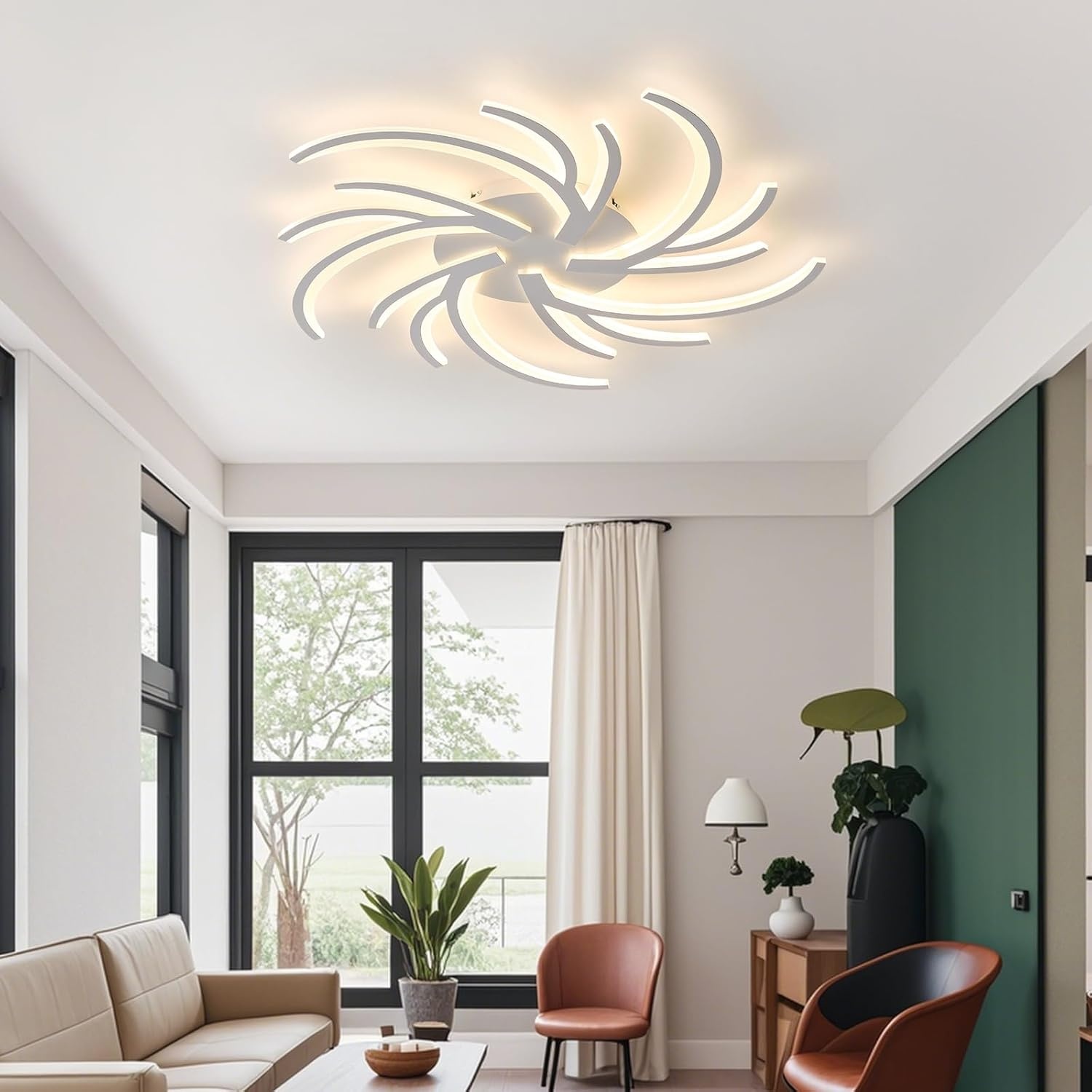 Led-plafondlamp, dimbaar, led-woonkamerlamp met afstandsbediening, app-kleurverandering, moderne woonkamerlamp, plafondlamp, energiebesparend, dimbaar, plafondverlichting (wit, 5 koppen)