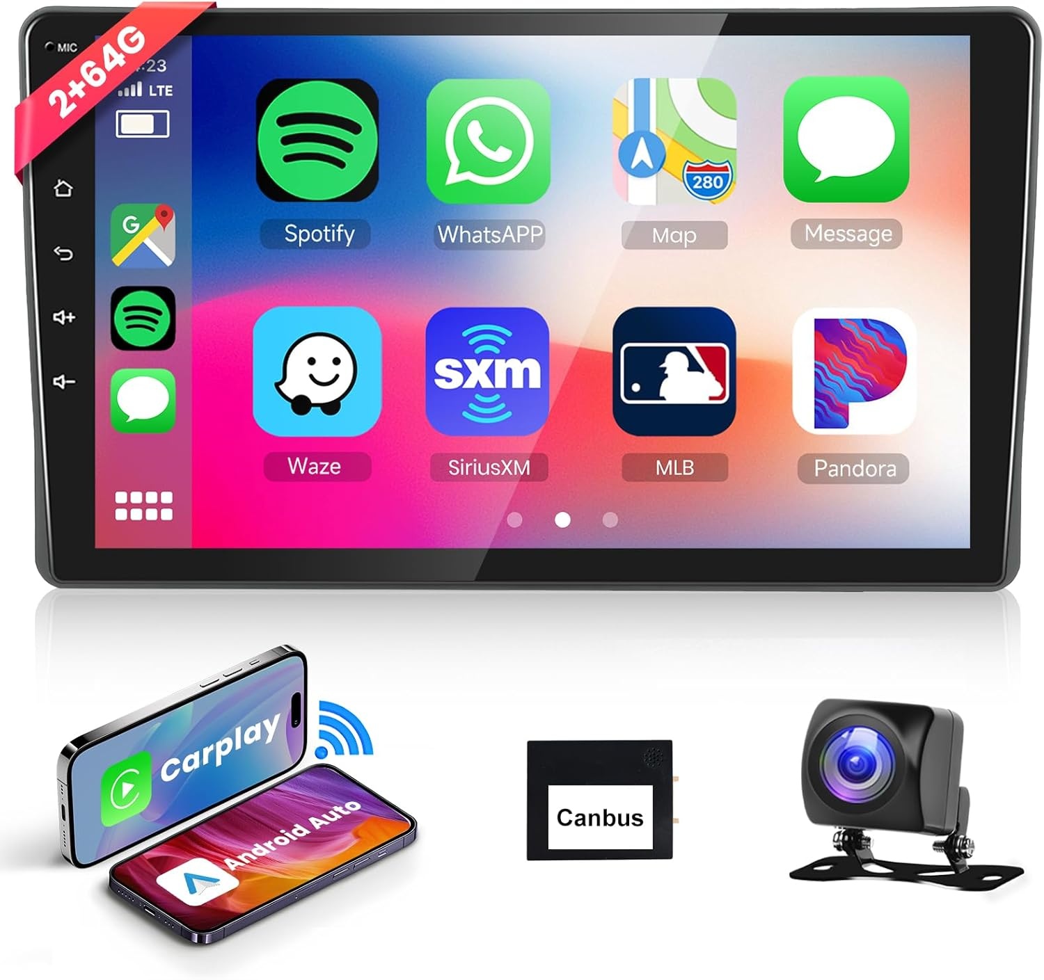 Podofo Carplay Autoradio voor Fiat Panda 2003-2012, 9” Touchscreen Autoradio 2G+64G met Wireless Carplay Android Auto, Bluetooth/GPS/WiFi/FM/SWC/HiFi/USB+Roercamera