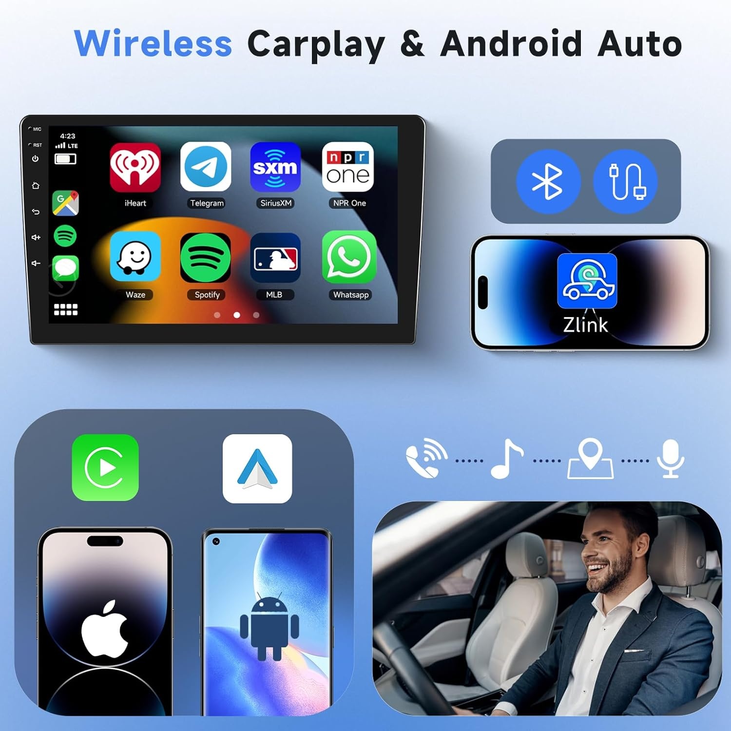 Podofo Carplay Autoradio voor Fiat Panda 2003-2012, 9” Touchscreen Autoradio 2G+64G met Wireless Carplay Android Auto, Bluetooth/GPS/WiFi/FM/SWC/HiFi/USB+Roercamera