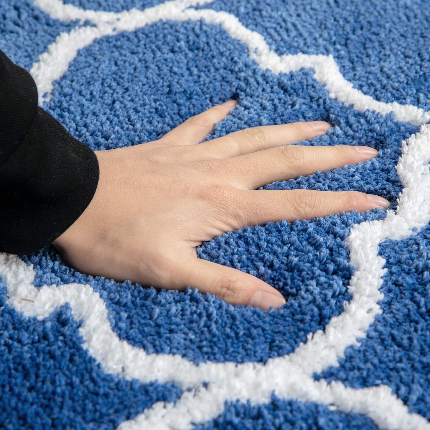 MIULEE Rechthoekige Badkamermat met Marokkaans Motief - Antislip en Zacht - Microvezel - 60x90CM Donkerblauw