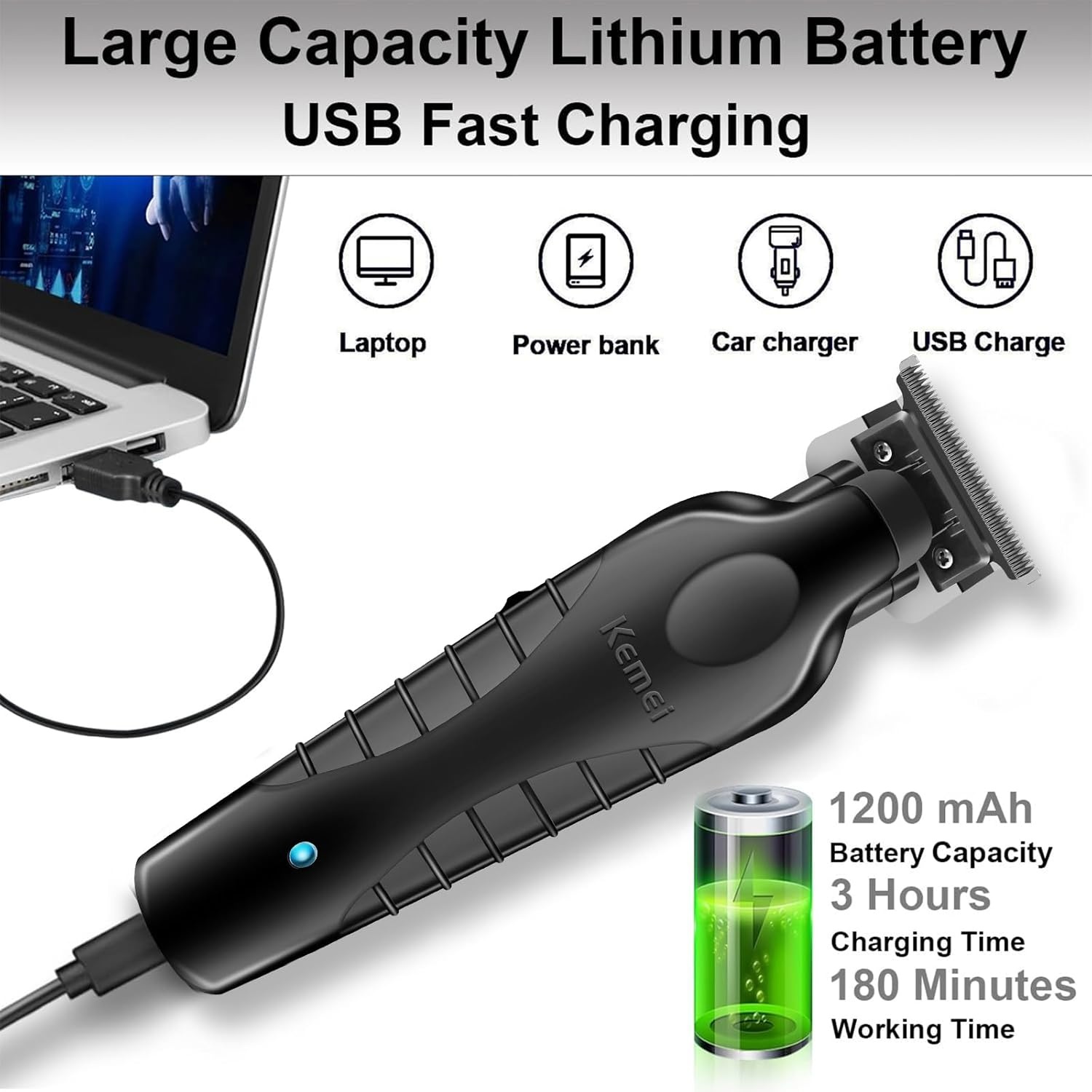 KEMEI Professionele Haar- en Baardtrimmer Set met Scheerapparaat, Draadloos, T-Blade, USB Oplaadbaar