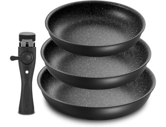 Fadware Anti-aanbakpan met afneembaar handvat, antiaanbakpan set voor inductiekookplaten, 4 stuks koekenpannenset voor alle kookplaten