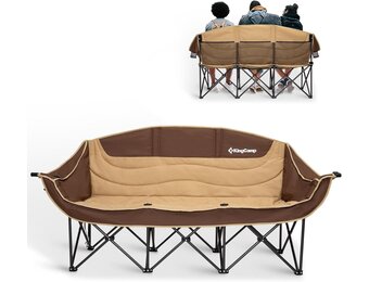KingCamp Dubbele Campingstoel Khaki - 3 Personen, 450 kg draagvermogen, opvouwbaar