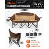 KingCamp Dubbele Campingstoel Khaki - 3 Personen, 450 kg draagvermogen, opvouwbaar